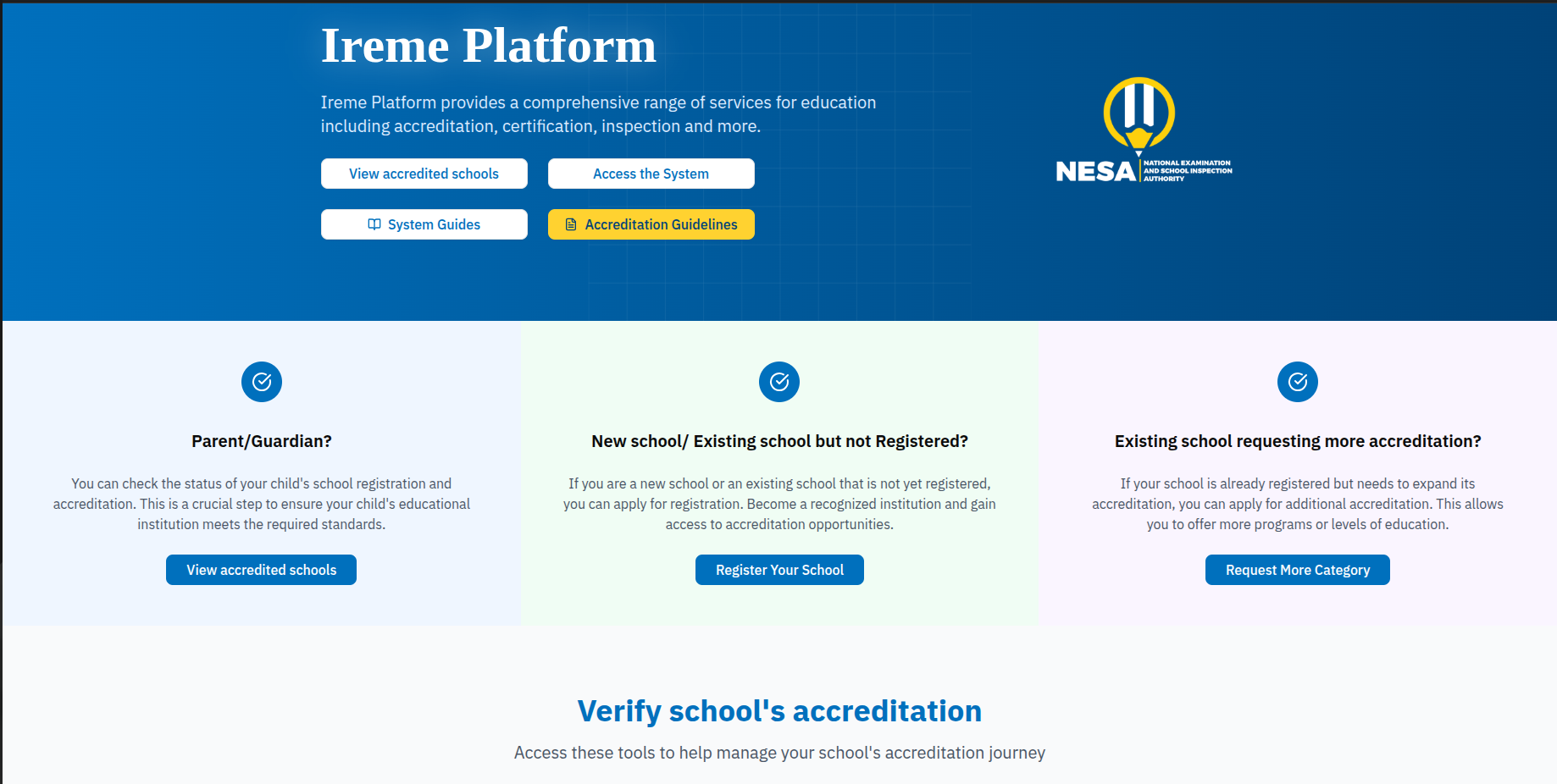 School Accreditation Platform interface
